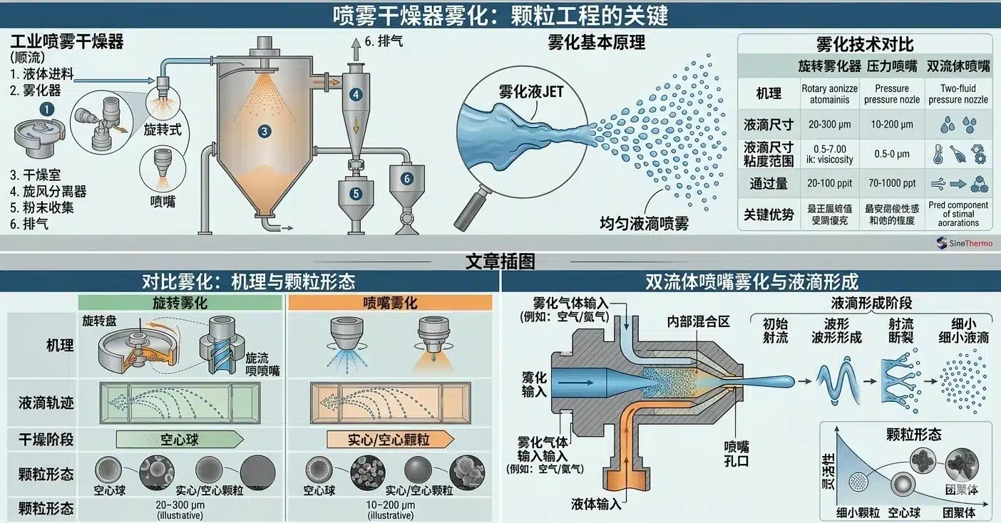 喷雾干燥机雾化对比:离心式 vs 压力喷嘴 vs 双流体