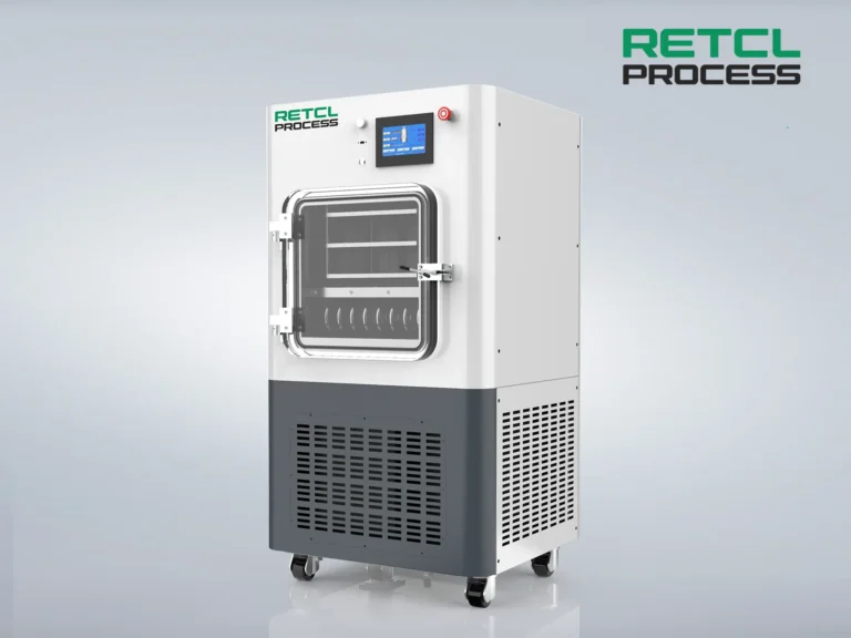 Retcl Process Pilot Freeze Dryer with digital control panel and vacuum chamber on a white background.