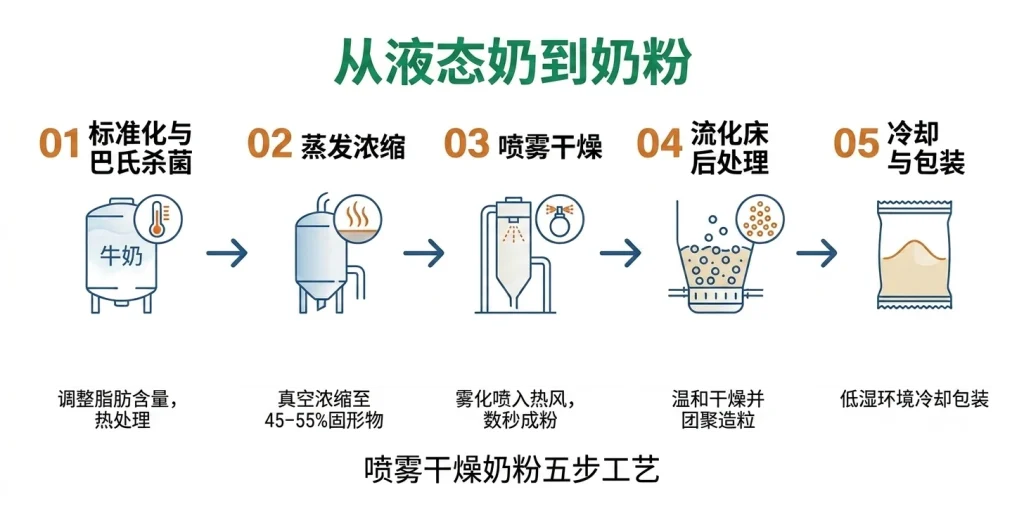 从液态奶到成品粉的喷雾干燥乳粉工艺流程