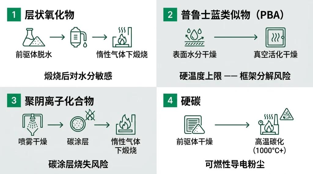钠离子电池四大材料体系工艺路线图及其干燥约束条件